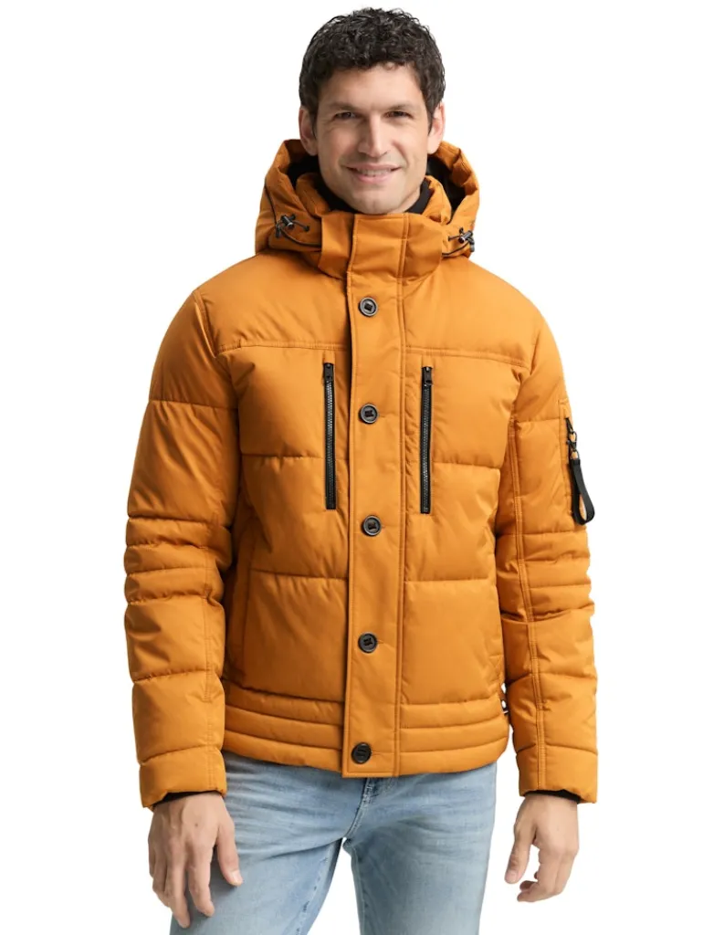 Puffer-Jacke mit abnehmbarer Kapuze peanut butter brown