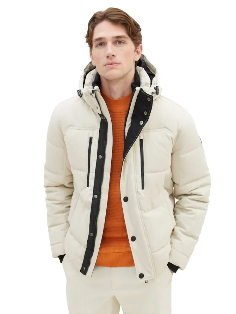 Pufferjacke mit abnehmbarer Kapuze beige alfalfa