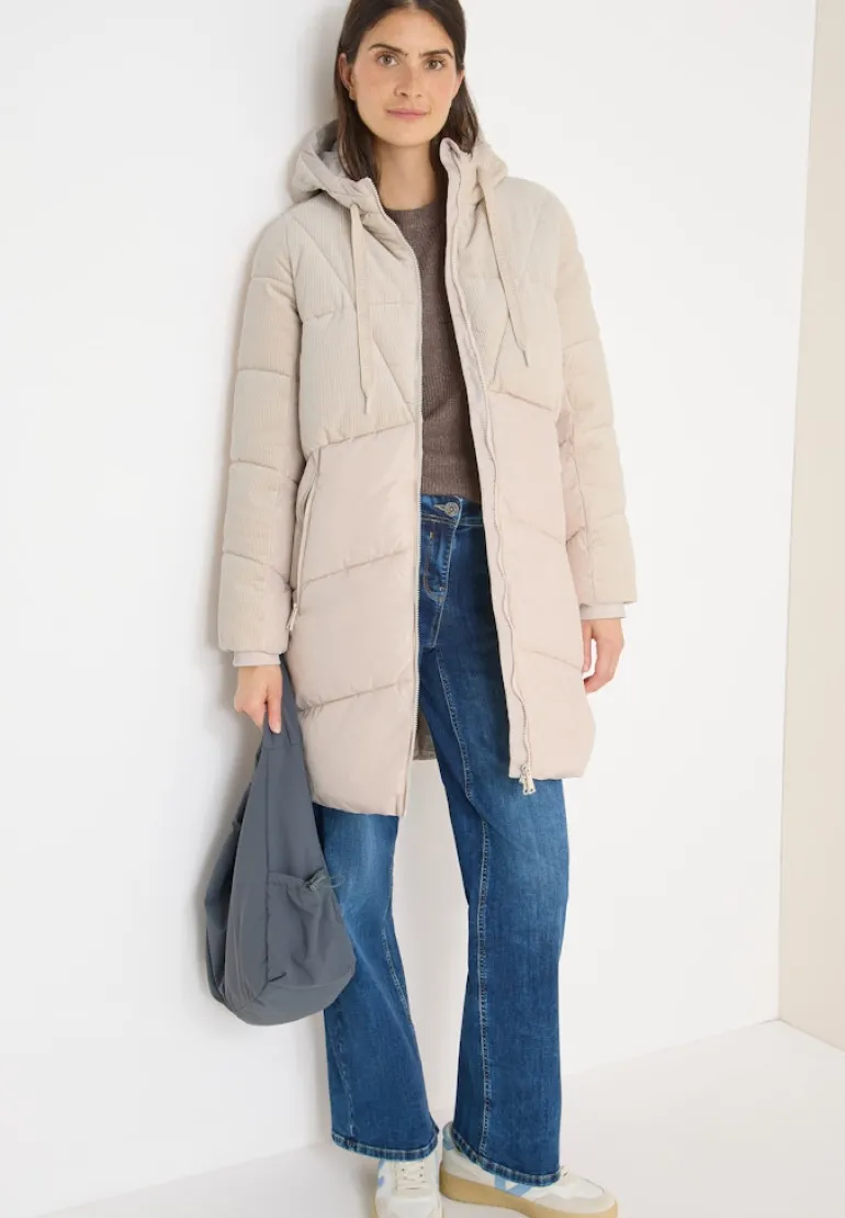Puffer Mantel mit Cordmix teddy vanilla white