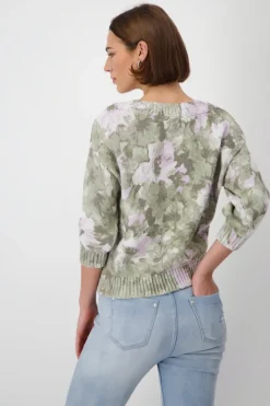 Pullover mit Blumenmuster sage gemustert