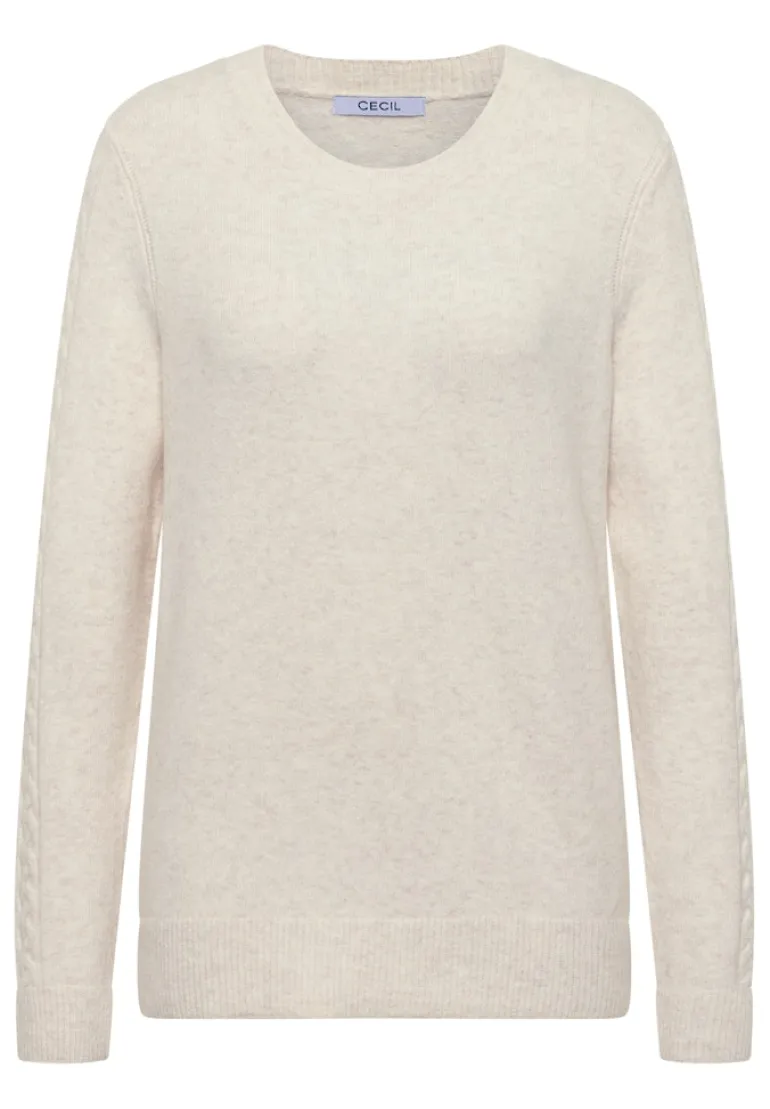 Pullover mit Strickdetail oat milk beige melange