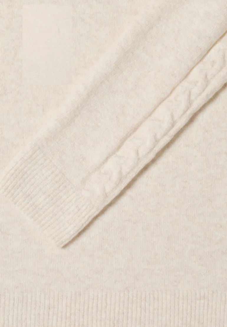 Pullover mit Strickdetail oat milk beige melange