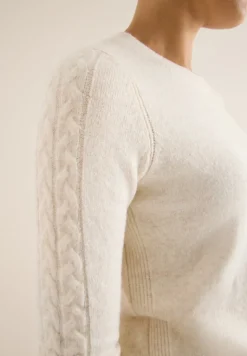 Pullover mit Strickdetail oat milk beige melange