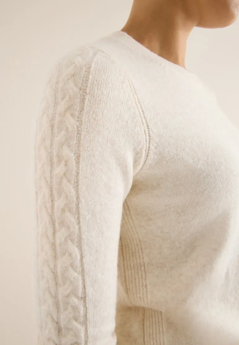 Pullover mit Strickdetail oat milk beige melange