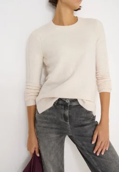 Pullover mit Strickdetail oat milk beige melange