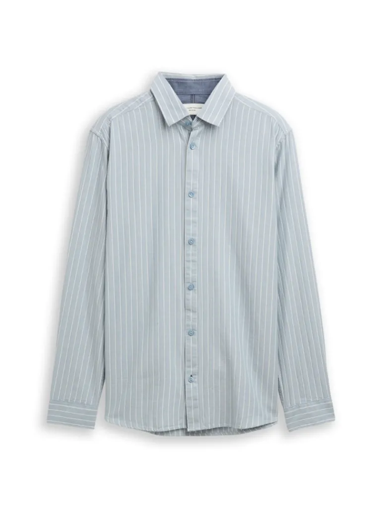 Regular Fit Flanell-Hemd mit Muster light blue fine stripe