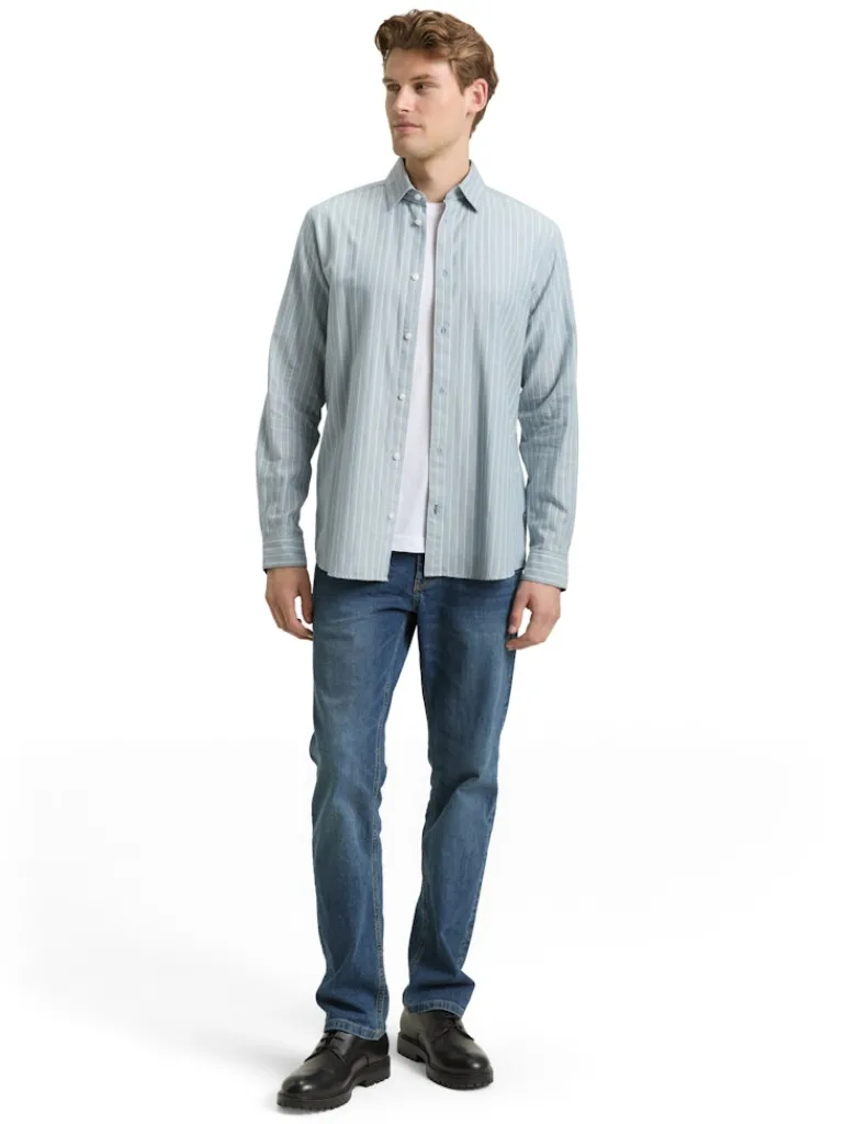 Regular Fit Flanell-Hemd mit Muster light blue fine stripe
