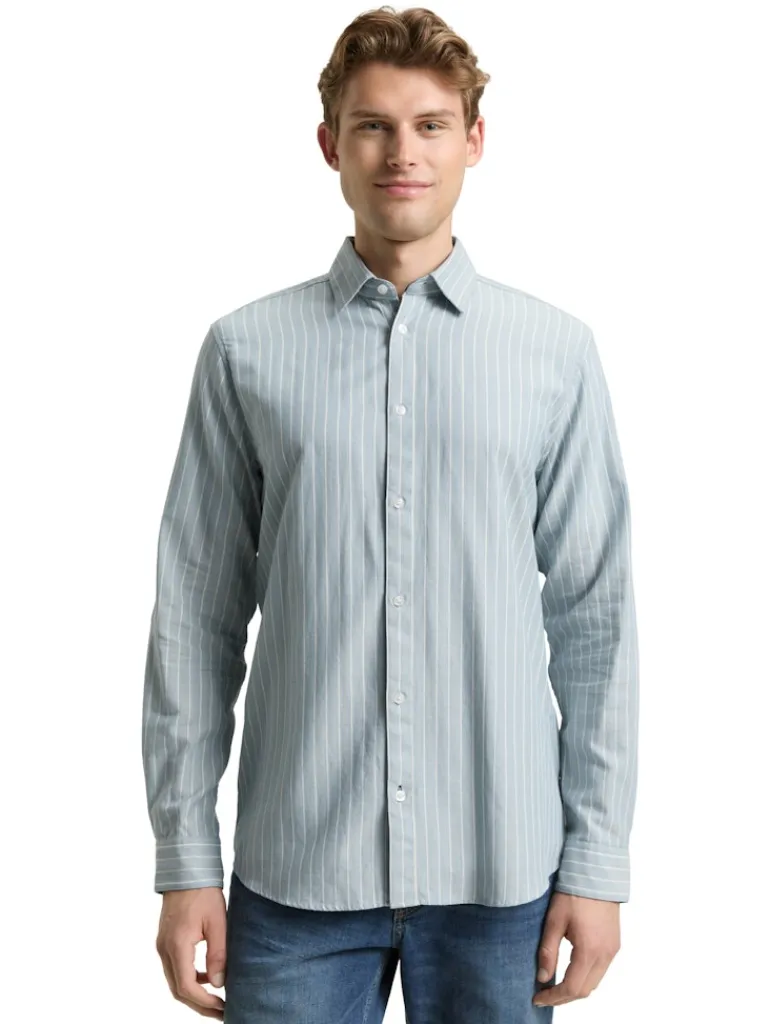 Regular Fit Flanell-Hemd mit Muster light blue fine stripe