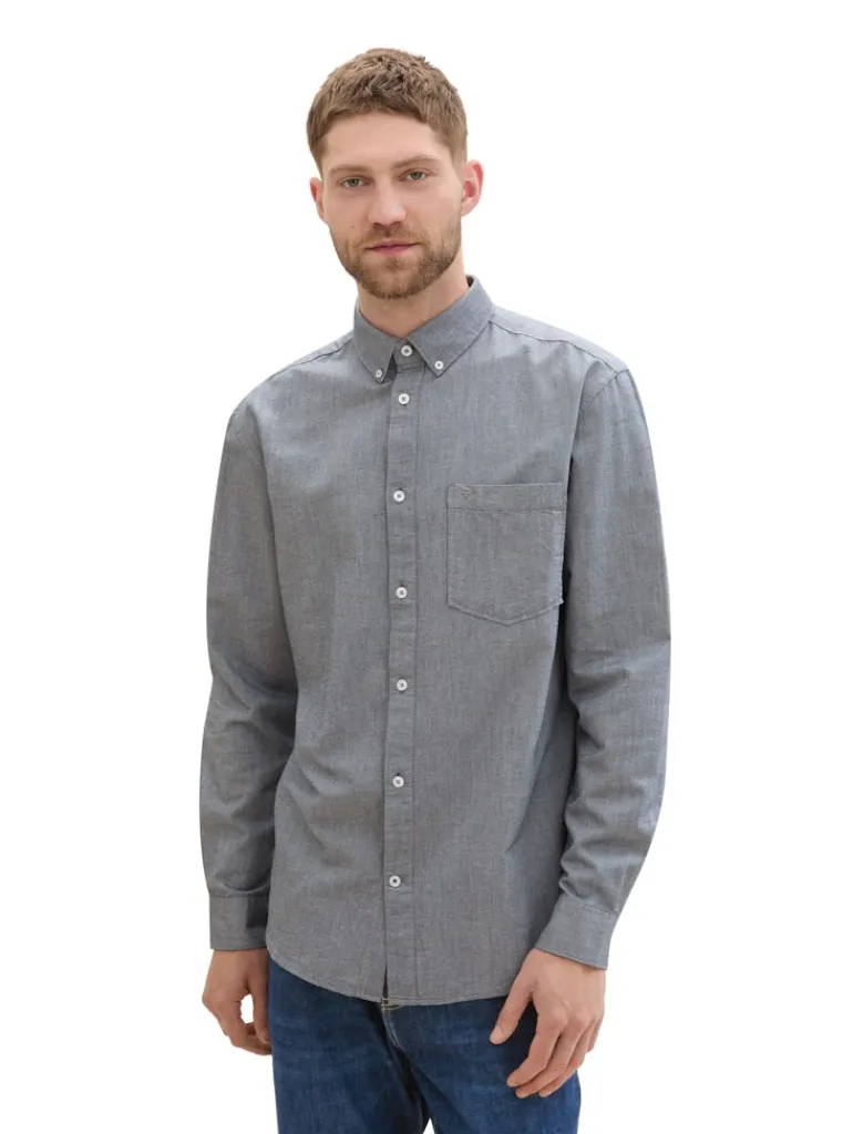 Regular Fit Hemd mit Brusttasche navy chambray