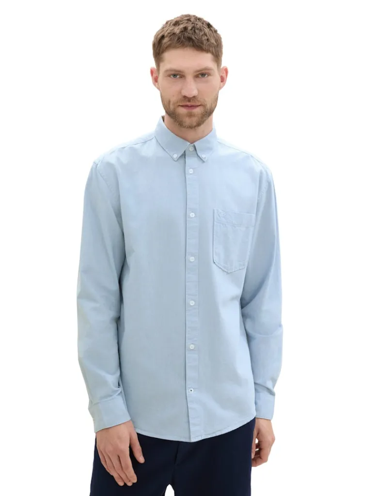 Regular Fit Hemd mit Brusttasche light blue chambray