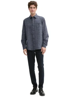 Regular Fit Hemd mit Turn-up-Funktion navy white fil a fil dobby