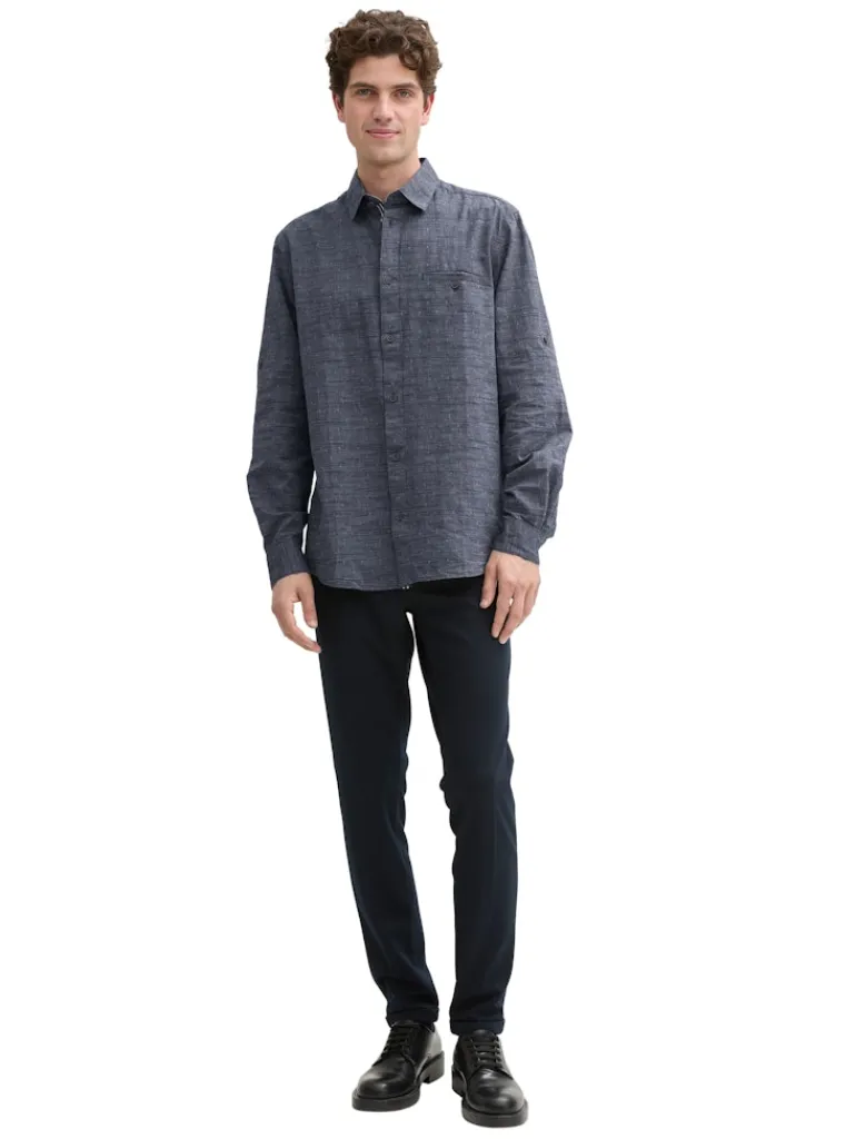 Regular Fit Hemd mit Turn-up-Funktion navy white fil a fil dobby