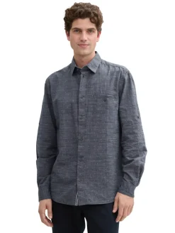 Regular Fit Hemd mit Turn-up-Funktion navy white fil a fil dobby