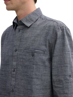 Regular Fit Hemd mit Turn-up-Funktion navy white fil a fil dobby
