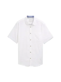 Regular Fit Kurzarmhemd mit Leinenanteil white