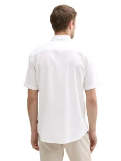 Regular Fit Kurzarmhemd mit Leinenanteil white