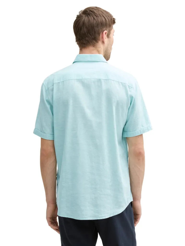 Regular Fit Kurzarmhemd mit Leinenanteil pastel turquoise chambray
