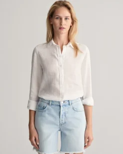 Regular Fit Leinen Chambray Bluse white
