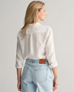 Regular Fit Leinen Chambray Bluse white
