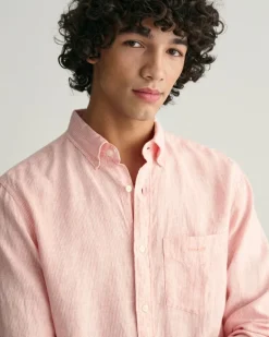 Regular Fit Leinen Hemd mit Streifen peachy pink
