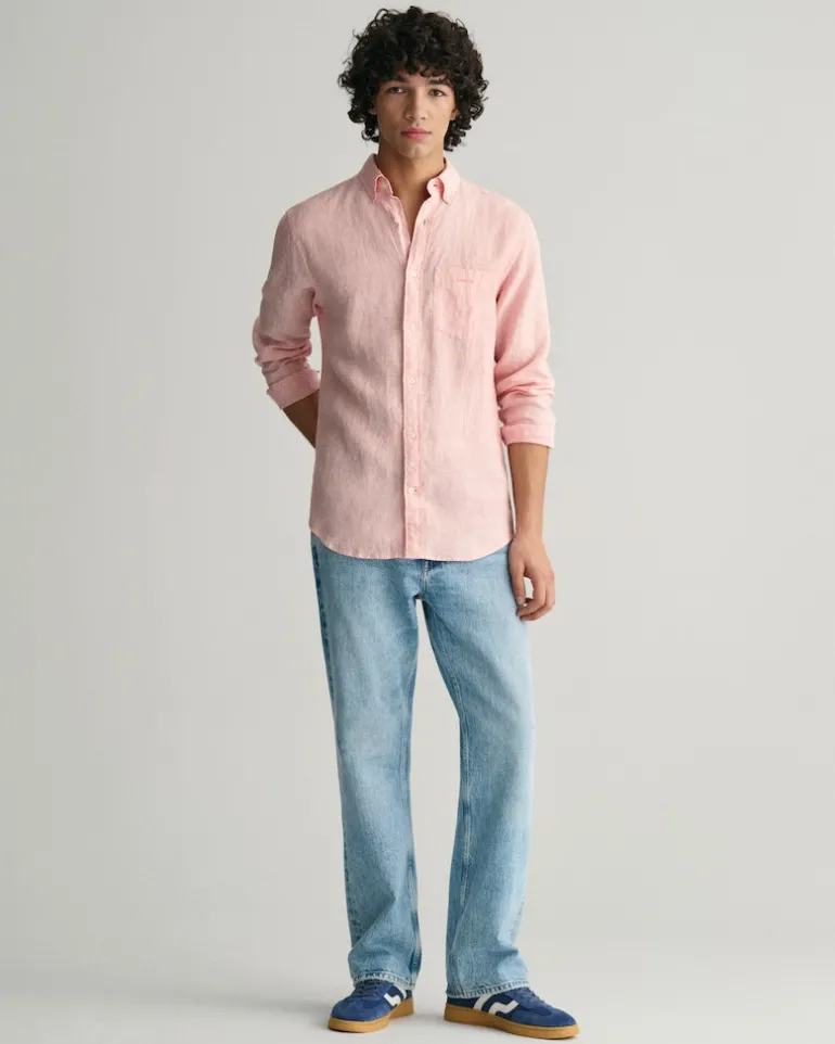 Regular Fit Leinen Hemd mit Streifen peachy pink