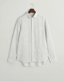 Regular Fit Leinen Hemd mit Streifen white