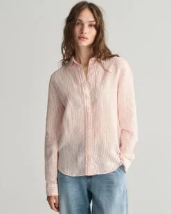 Regular Fit Leinenhemd mit Streifen peachy pink