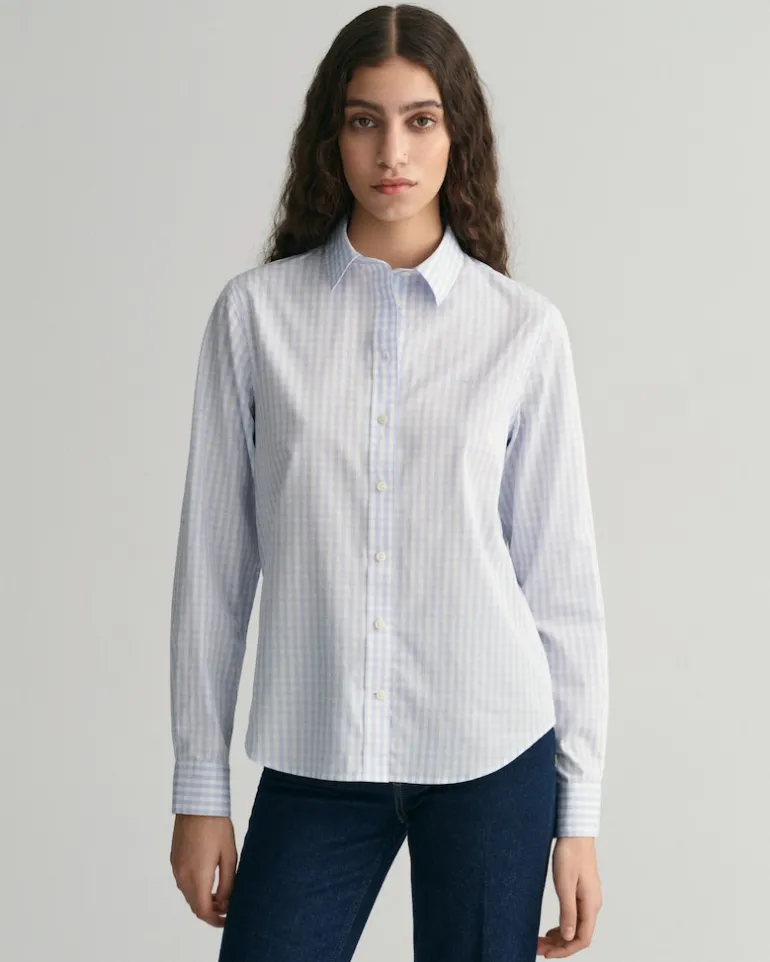 Regular Fit Popeline Bluse mit Vichy-Karo light blue