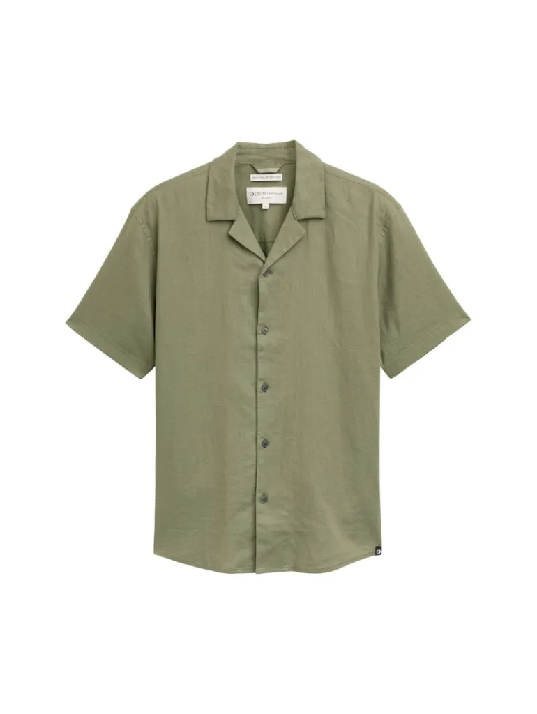 Relaxed Fit Kurzarmhemd mit Leinenanteil tree moss green