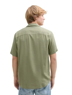 Relaxed Fit Kurzarmhemd mit Leinenanteil tree moss green