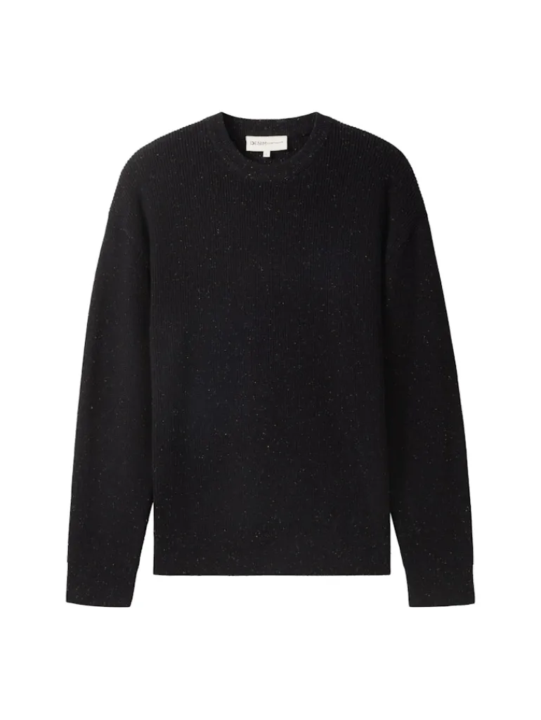 Relaxed Fit Pullover aus Baumwolle black multicolor neps