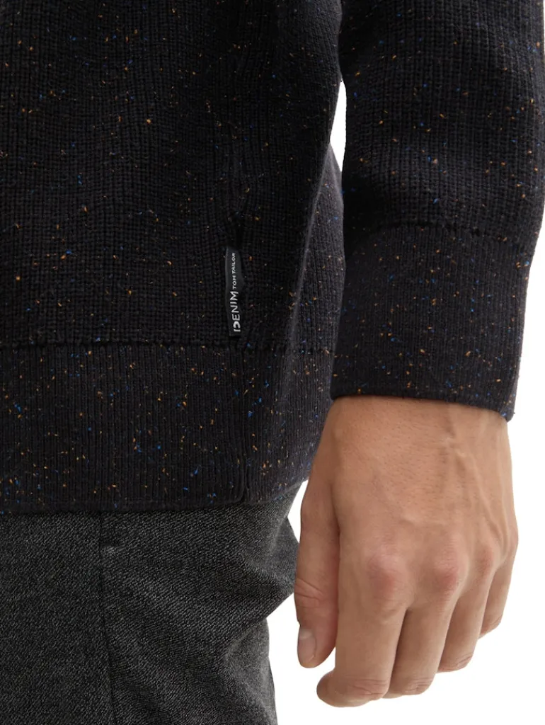 Relaxed Fit Pullover aus Baumwolle black multicolor neps
