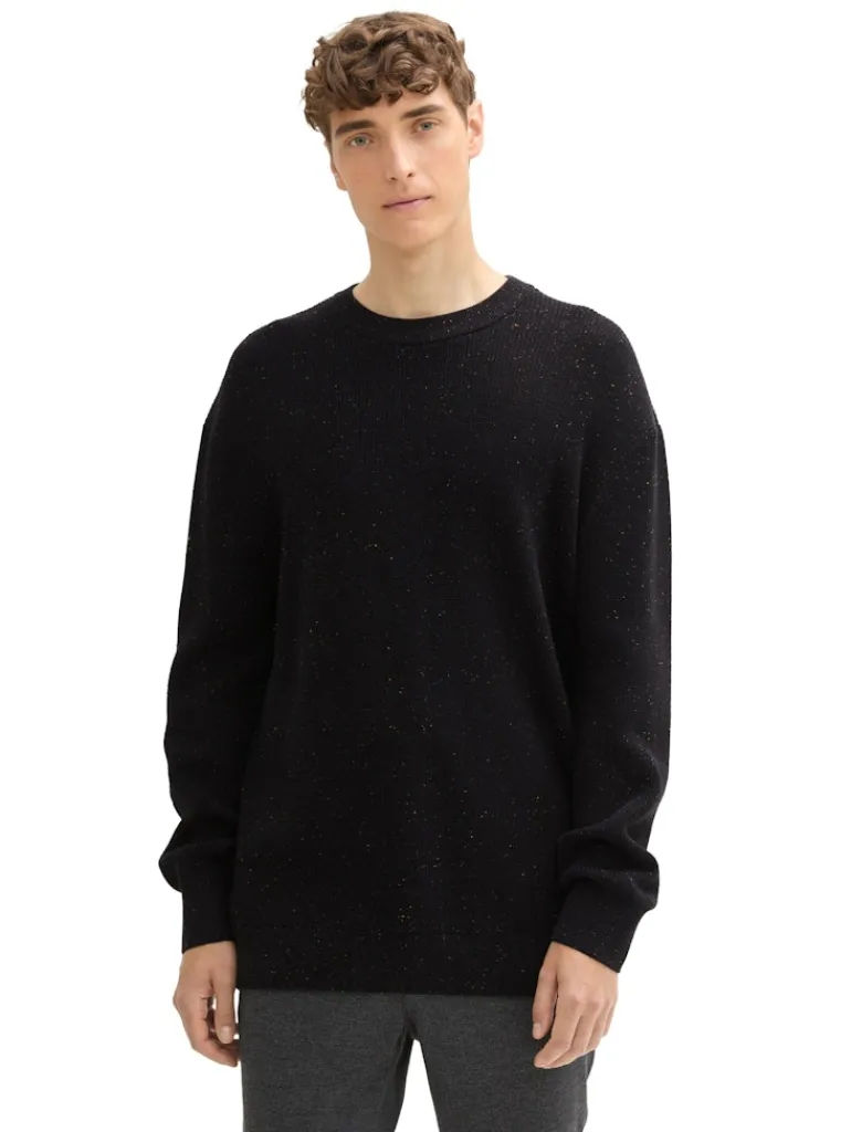 Relaxed Fit Pullover aus Baumwolle black multicolor neps