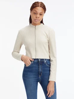 RIB ZIP-THROUGH CARDIGAN classic beige