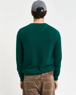 Rundhalspullover aus Baumwoll-Piqué deep forest green