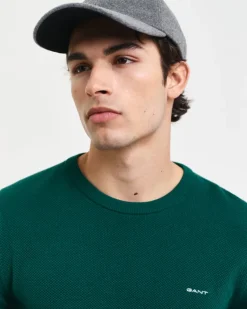 Rundhalspullover aus Baumwoll-Piqué deep forest green