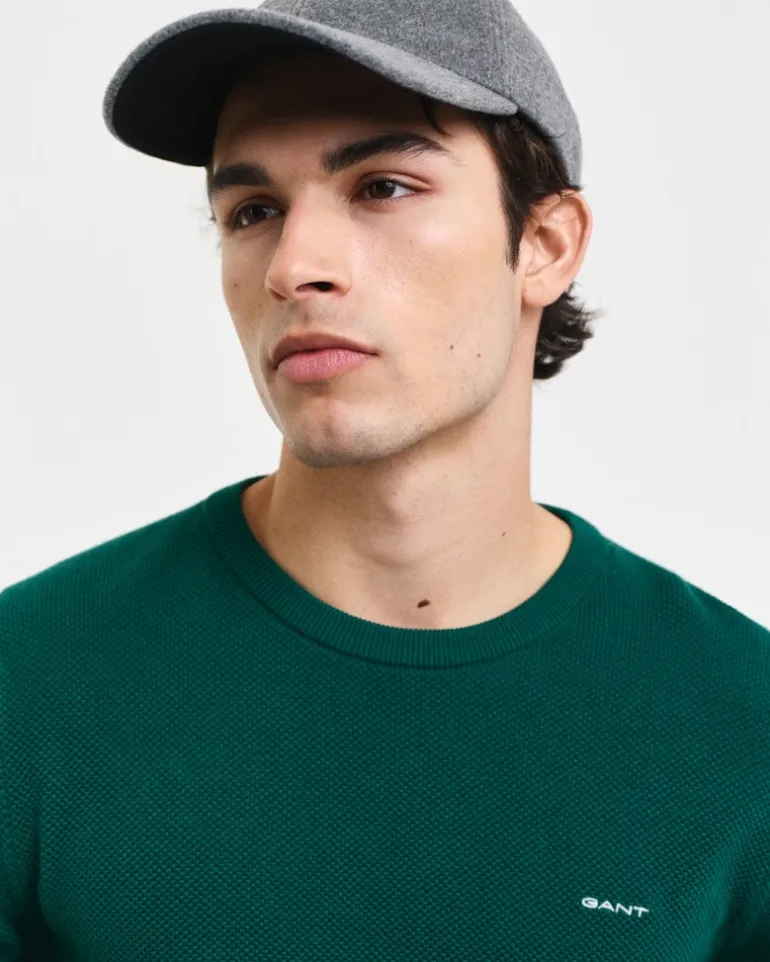 Rundhalspullover aus Baumwoll-Piqué deep forest green