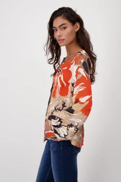 Satin Bluse geblümt lava gemustert
