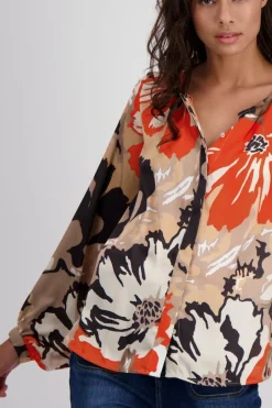 Satin Bluse geblümt lava gemustert