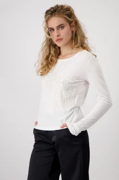 Shirt mit Pailletten und Perlen off-white