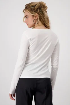 Shirt mit Pailletten und Perlen off-white