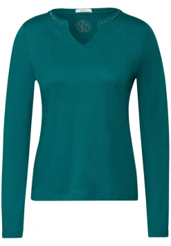 Shirt mit Schmucksteinchen petrol green