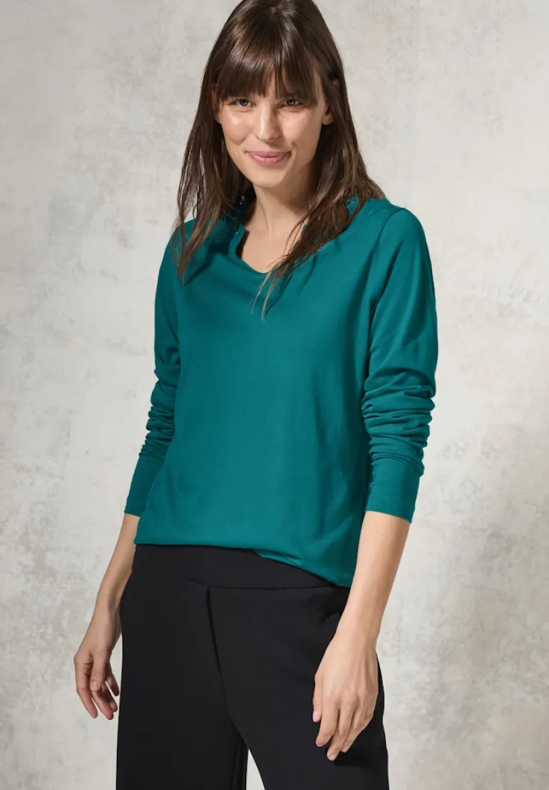 Shirt mit Schmucksteinchen petrol green