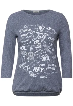 Shirt mit Wording Print deep blue melange