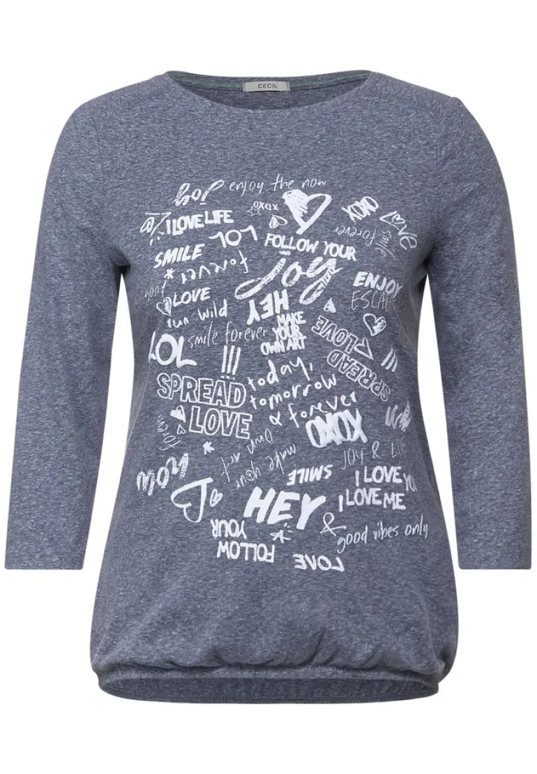 Shirt mit Wording Print deep blue melange