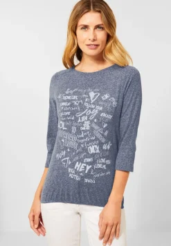 Shirt mit Wording Print deep blue melange