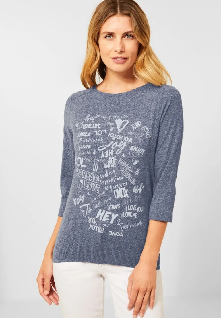 Shirt mit Wording Print deep blue melange