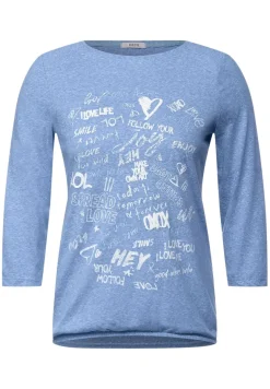 Shirt mit Wording Print dusk sky blue melange