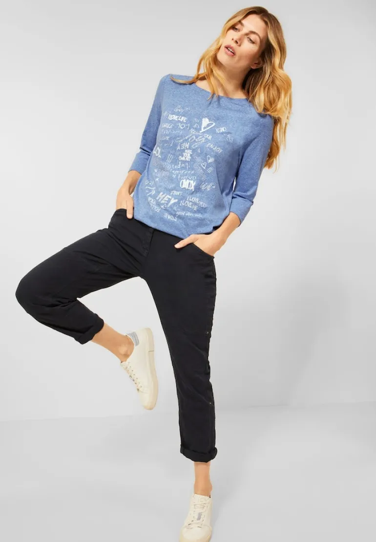 Shirt mit Wording Print dusk sky blue melange