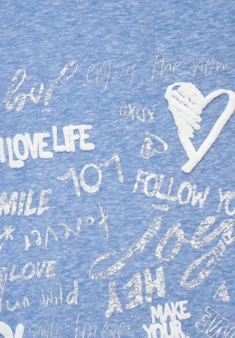 Shirt mit Wording Print dusk sky blue melange